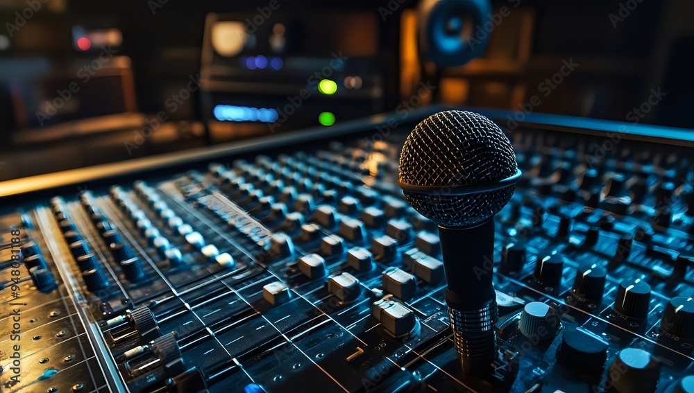 Microphone Recording Studio Audio Mixing Console Audio Engineering Microphone Recording Studio Audio Mixing Console Audio Engineering