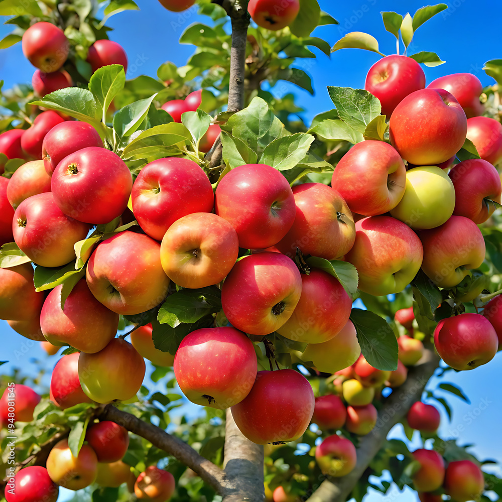 Red apples with branch in garden Red apples with branch in garden