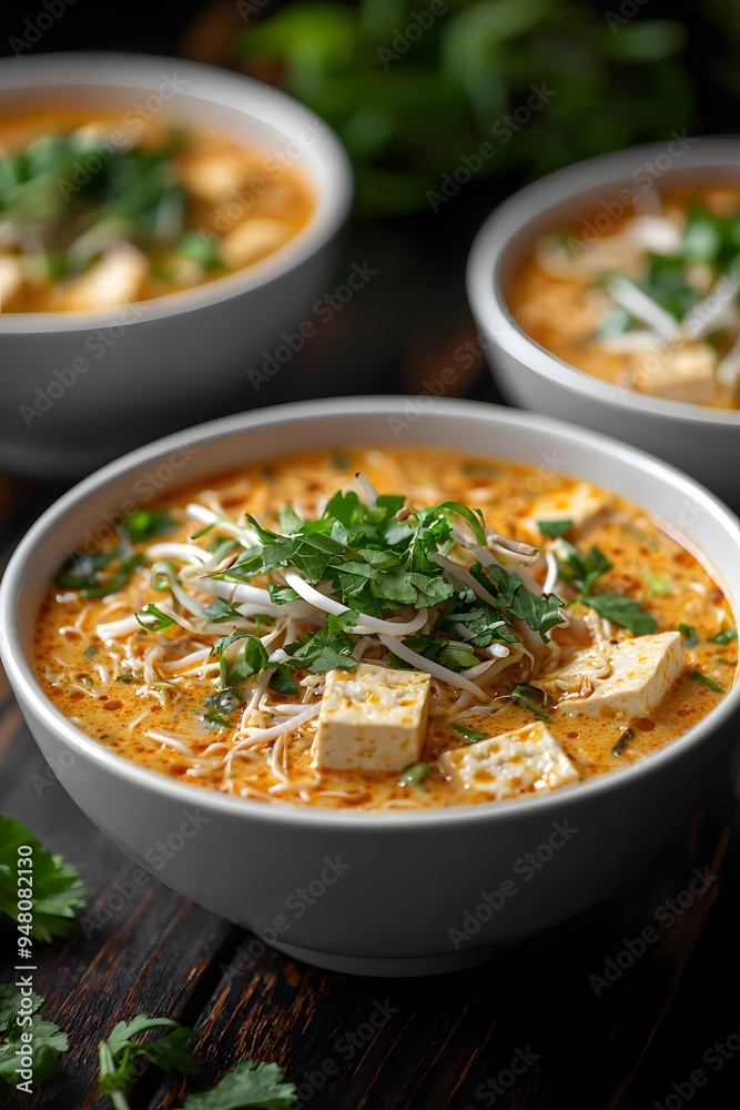 Vegan Laksa - A spicy coconut-based noodle soup with tofu, bean sprouts, and fresh herbs.. Vegan Laksa - A spicy coconut-based noodle soup with tofu, bean sprouts, and fresh herbs..