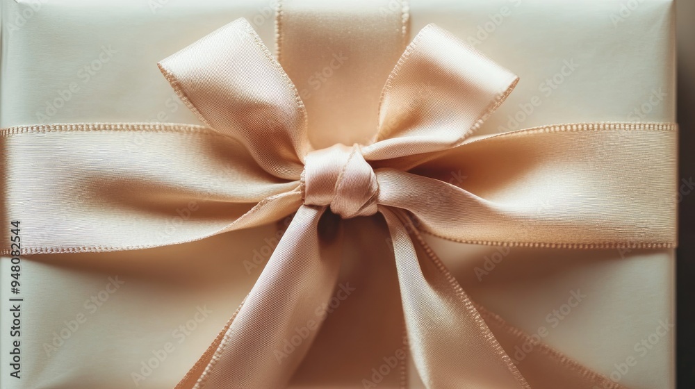 A ribbon tied into a bow on a wrapped gift box, symbolizing the joy of giving and receiving presents A ribbon tied into a bow on a wrapped gift box, symbolizing the joy of giving and receiving presents