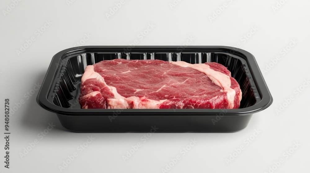 Raw Beef Steak in Black Plastic Tray Raw Beef Steak in Black Plastic Tray