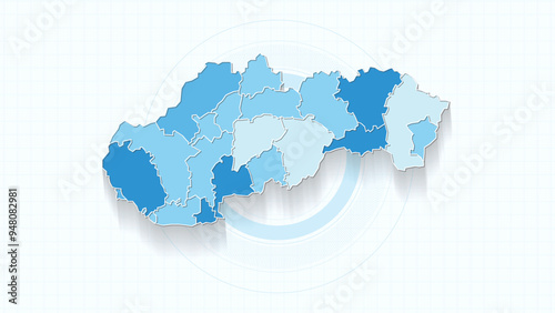 Blue Map of Slovakia, Slovakia map with borders of the states, country high detailed illustration map.