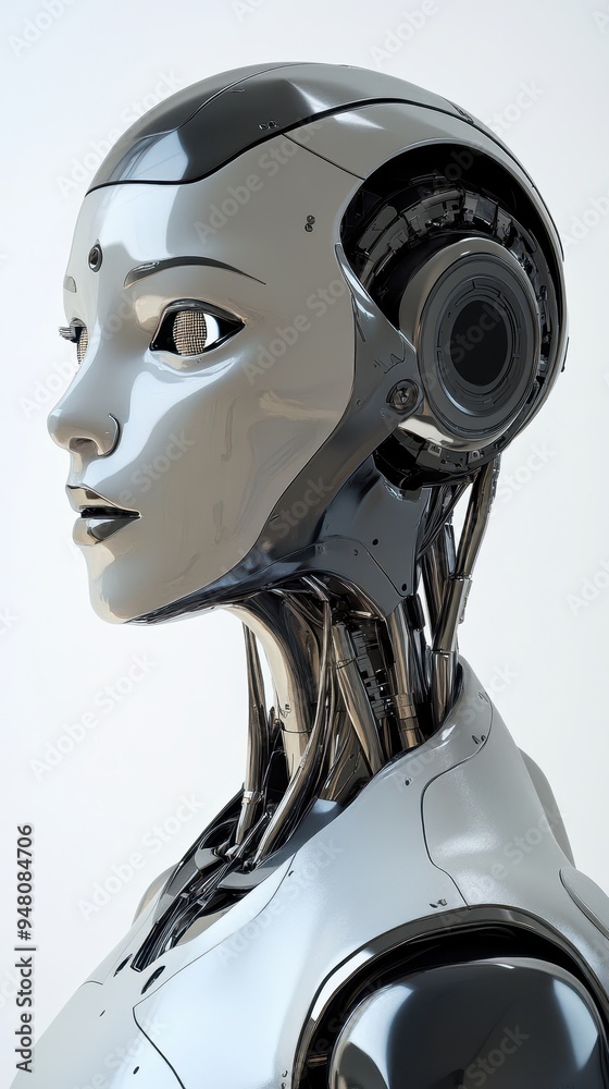 The humanoid AI robot showcases a sleek exterior, highlighting advanced technology and intricate details in a minimalist setting The humanoid AI robot showcases a sleek exterior, highlighting advanced technology and intricate details in a minimalist setting