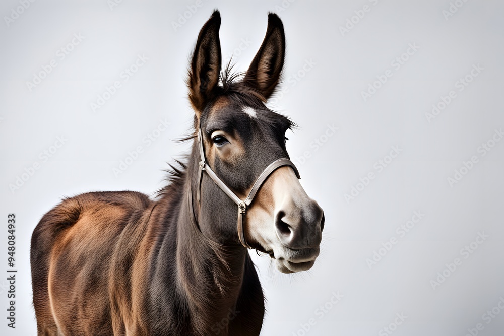 Fototapeta premium A sturdy mule with a long face standing on a white background, Ai Generated