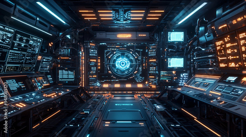 Fototapeta Naklejka Na Ścianę i Meble -  A futuristic space station with a large glowing orb in the center