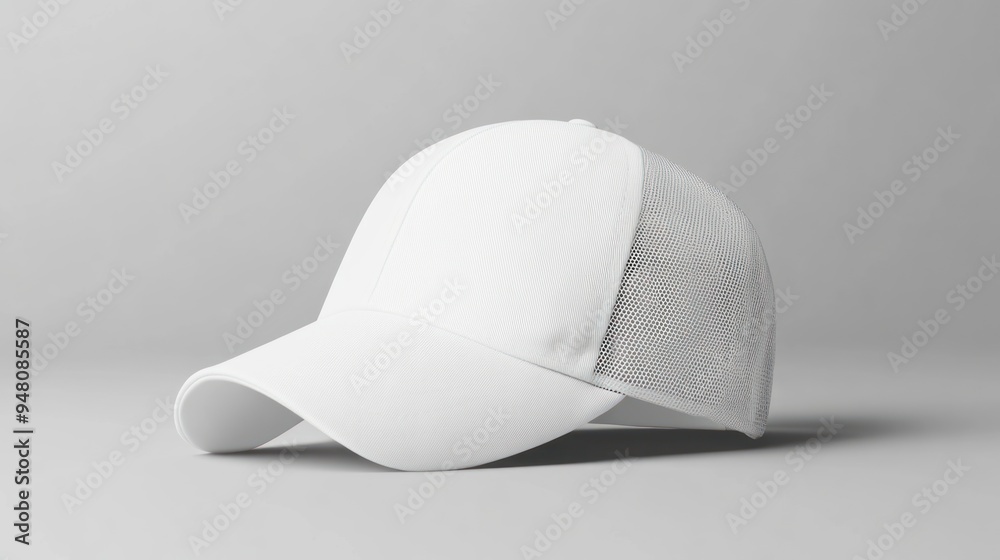 White Mesh Back Trucker Hat with Curved Bill