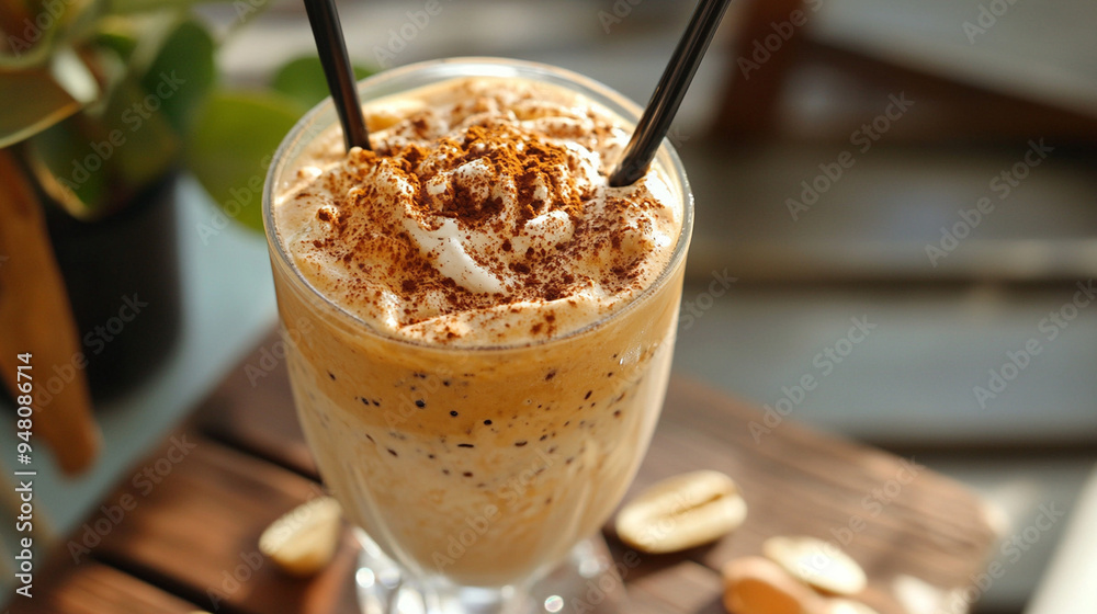 Gourmet Iced Coffee with Whipped Cream and Cocoa Topping. Gourmet Iced Coffee with Whipped Cream and Cocoa Topping.