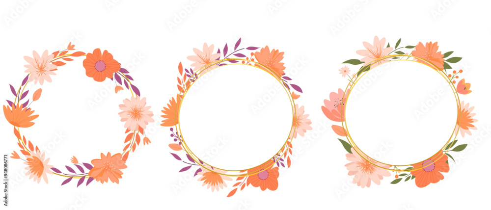 Set of round frames for invitations and cards.

