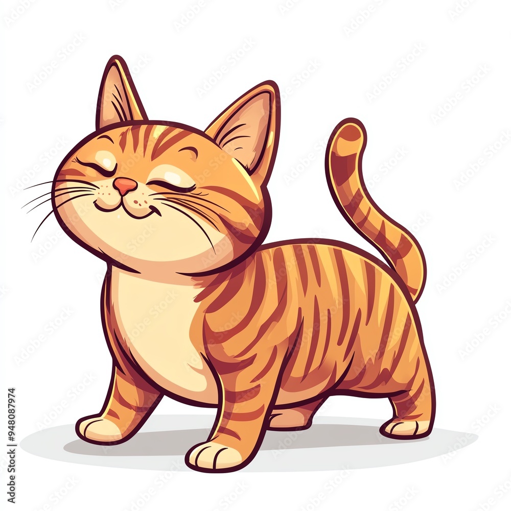 Cute cartoon orange tabby cat with closed eyes and a happy expression. Cute cartoon orange tabby cat with closed eyes and a happy expression.