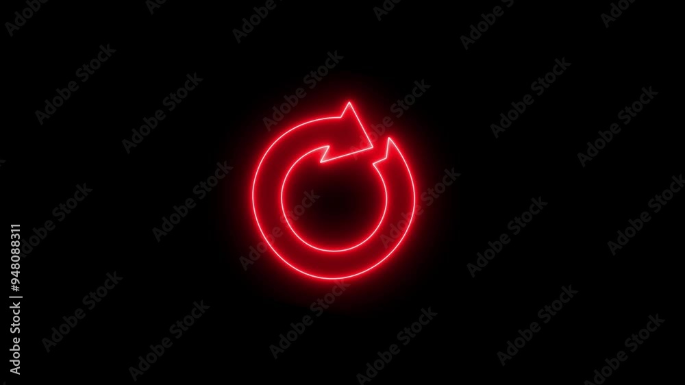 Reload symbol, update, circle arrow, refresh, reload animation. rotation arrow icon symbol animation. Glowing neon red color update restore circle arrow icon