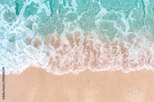 Fototapeta Naklejka Na Ścianę i Meble -  Soft wave of turquoise sea water on the sandy beach. Close-up and directly above photographed. Soft wave of turquoise sea water on the sandy beach. Close-up and directly above photographed.