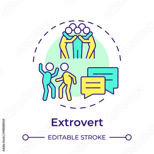 Extrovert multi color concept icon. Personality type, friendship. Socializing, communication. Round shape line illustration. Abstract idea. Graphic design. Easy to use in infographic, presentation