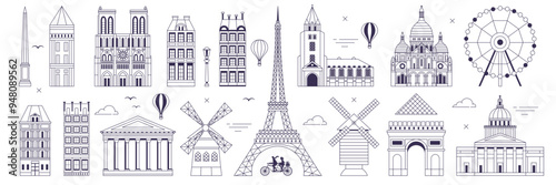 Obraz na płótnie Travel Paris Web Banner with Popular Landmarks w salonie