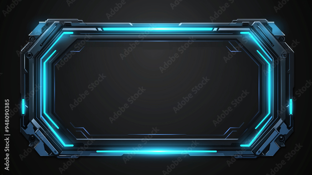 Frame, futuristic and glowing blue for gaming overlay, streaming or digital content. Vector, neon and technological border with dark background for modern design, esports graphics or sci-fi interface Frame, futuristic and glowing blue for gaming overlay, streaming or digital content. Vector, neon and technological border with dark background for modern design, esports graphics or sci-fi interface