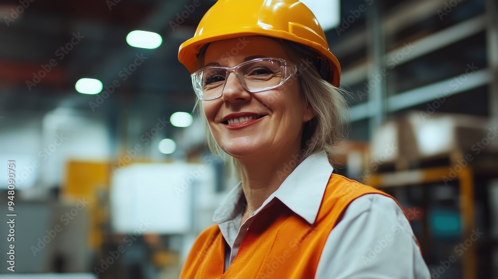 Happy Mature Worker in Contemporary Production Area Happy Mature Worker in Contemporary Production Area
