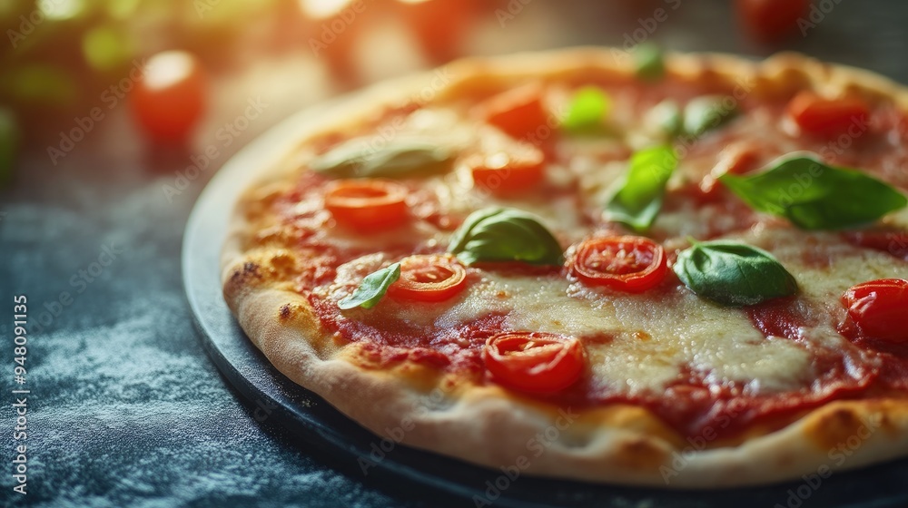 Delicious Italian Pizza on a Dark Wooden Surface Delicious Italian Pizza on a Dark Wooden Surface