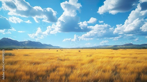 Golden Savannah Landscapes Vast Fields of Grass with Wandering Wildlife in a Scenic View