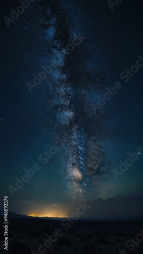 The expansive night sky, dotted with countless stars, contrasts beautifully with the deep blue space around it