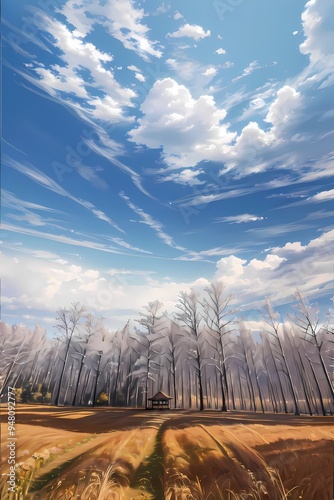 The beauty of natural forest with artistic colud and blue sky photo