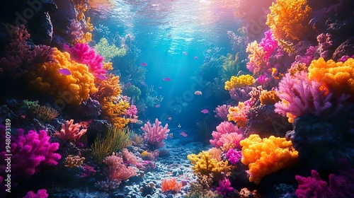 Stunning Coral Reef Landscapes Vibrant Marine Life and Crystal Clear Waters in a Colorful Underwater Scene