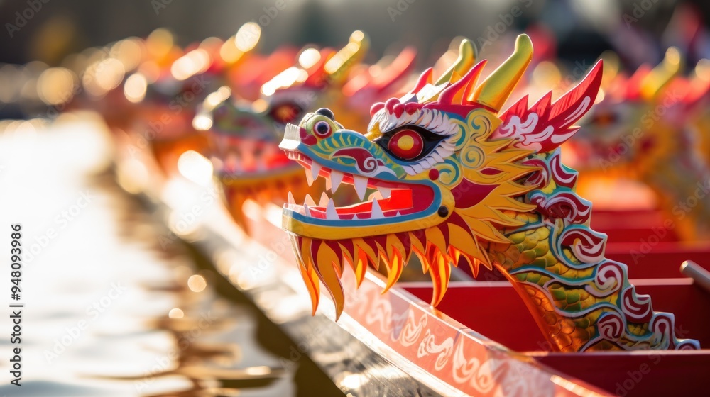 Colorful Dragon Boat Heads Colorful Dragon Boat Heads