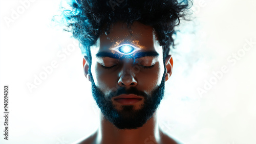 A tranquil man in quiet meditation third eye opening