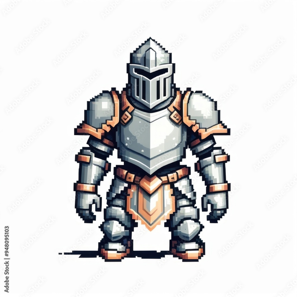drawn pixel knight in armor on a white background drawn pixel knight in armor on a white background