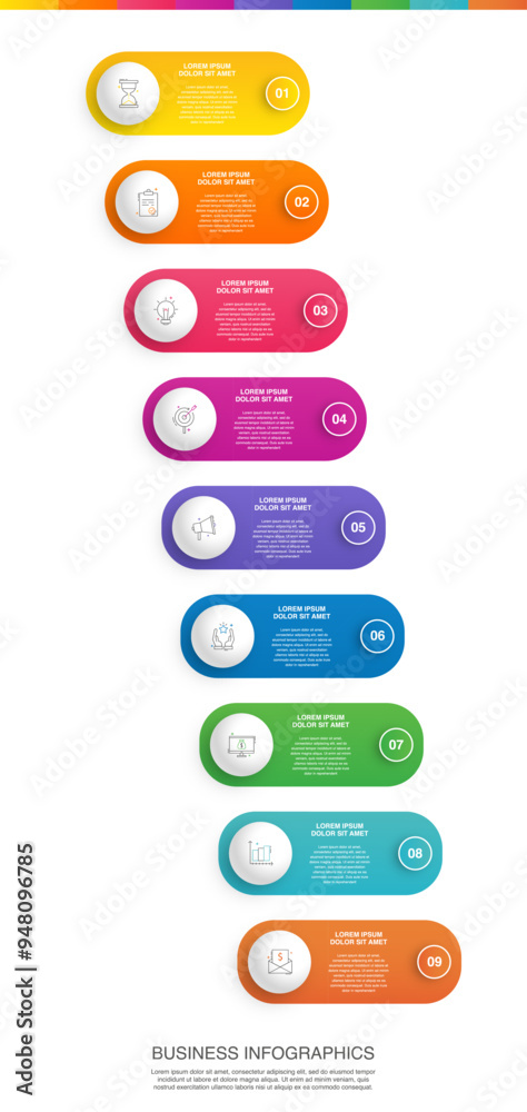 Vector infographic design template. Modern timeline concept with 9 ...