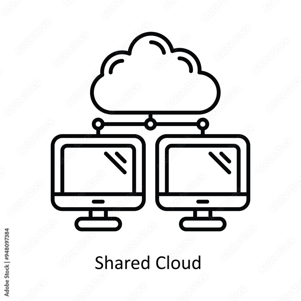 Shared Cloud Vector outline icon design illustration. information technology symbol on white background EPS 10 File 