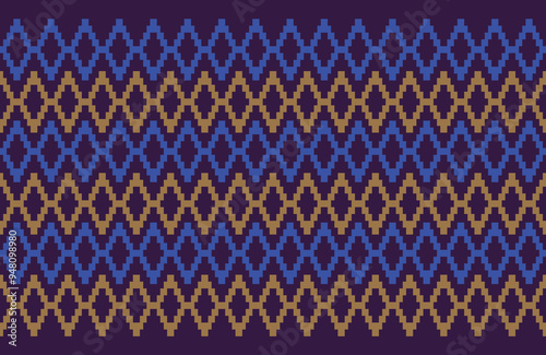 Seamless pattern of Thai weaving, square Vector illustration. Ethnic pixel embroidery designs for carpets, curtains, pillows, bags, clothing, geometric patterns.