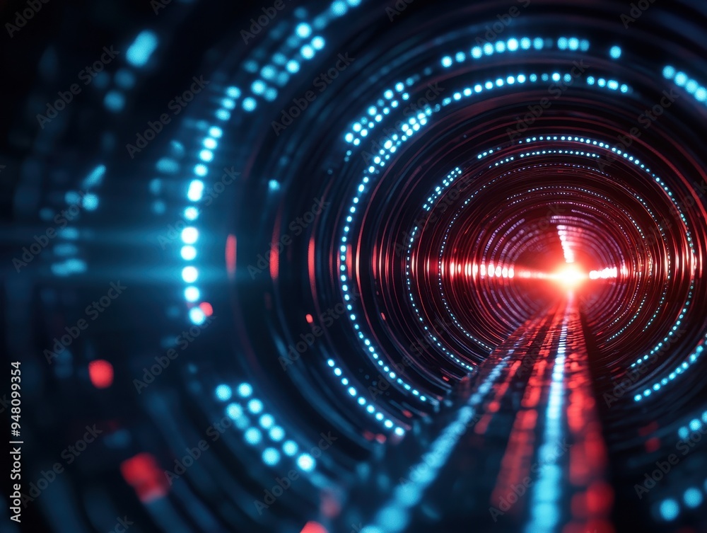 A futuristic tunnel with glowing lights leading toward an illuminated endpoint, symbolizing technology and innovation. A futuristic tunnel with glowing lights leading toward an illuminated endpoint, symbolizing technology and innovation.