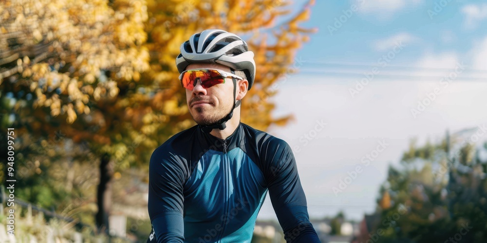 Portrait of a cyclist Panoramic portrait of a professional cyclist wearing helmet and protective sunglasses Portrait of a cyclist Panoramic portrait of a professional cyclist wearing helmet and protective sunglasses