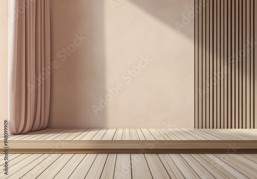 Interior mock up with an empty wall. Minimalist interior design. 3D illustration.