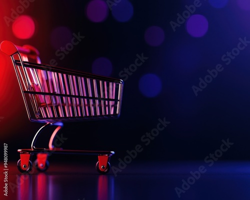 A modern shopping cart against a vibrant, colorful background, ideal for retail and e-commerce themes.