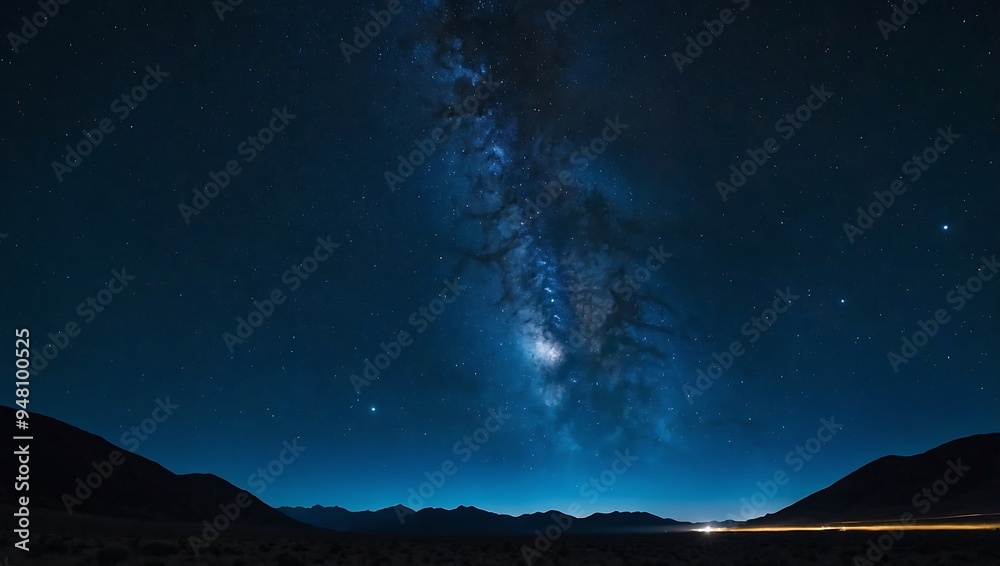 The night sky, brimming with stars, is displayed against a rich blue backdrop, capturing cosmic beauty The night sky, brimming with stars, is displayed against a rich blue backdrop, capturing cosmic beauty