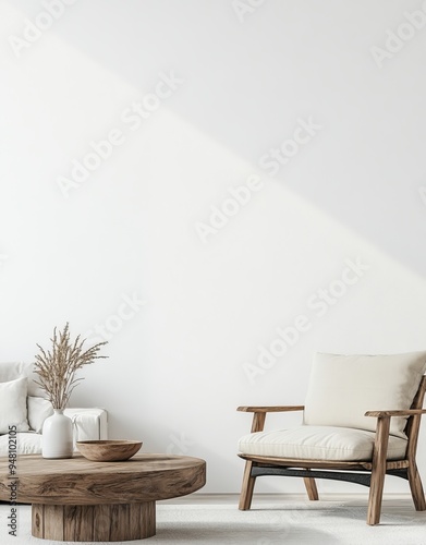 Mockup, render, and background of Scandinavian minimalist interior
