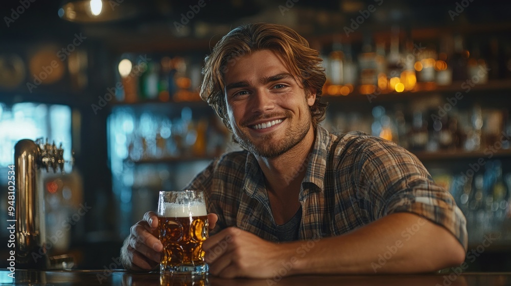 A man is sitting at a bar with a glass of beer in his hand A man is sitting at a bar with a glass of beer in his hand