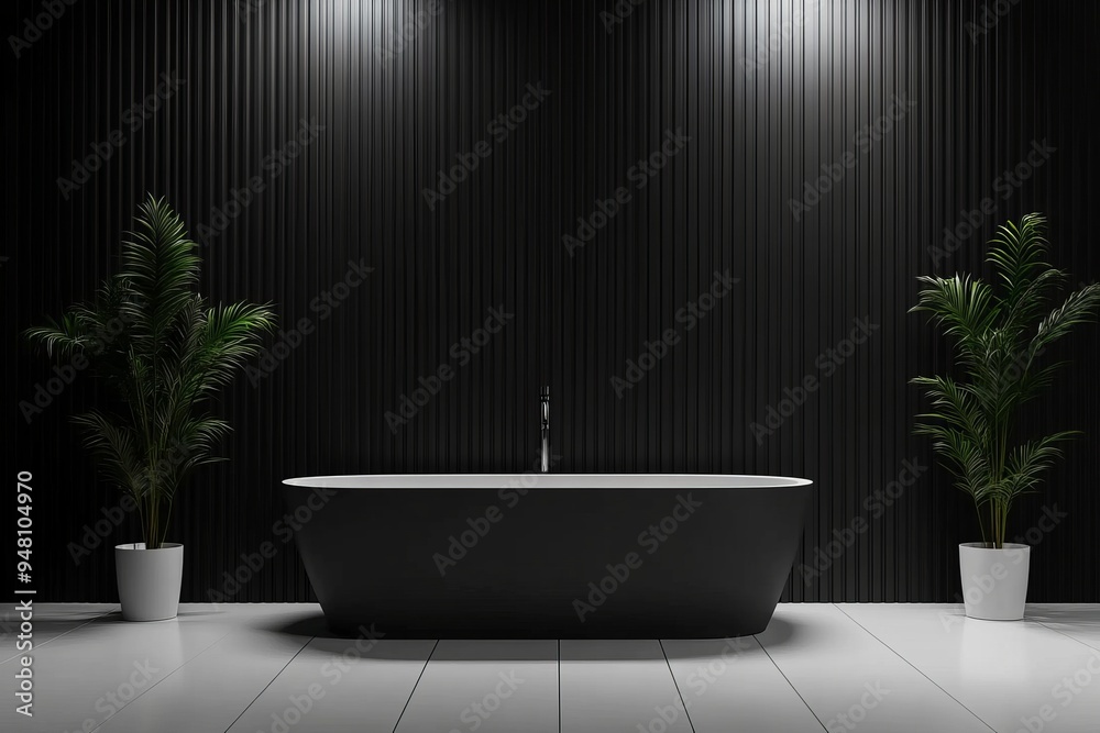 The bathroom is a luxurious one with a window. It is fitted with a modern matte black bathtub and The bathroom is a luxurious one with a window. It is fitted with a modern matte black bathtub and