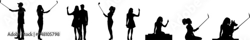 Vektor Set Körper Silhouetten - Personen machen Selfies - Social Media Posts - Views und Likes - Follower und Visual Storytelling 