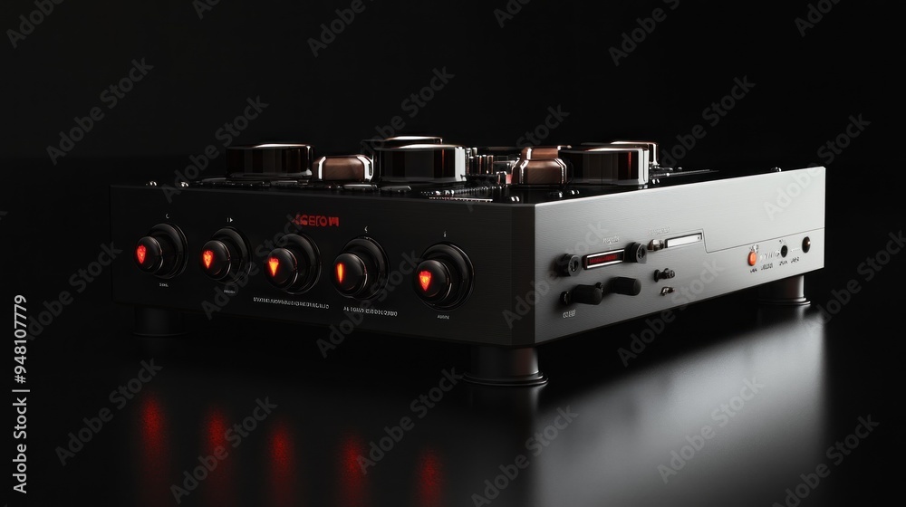 Black Audio Mixer with Red Lights Black Audio Mixer with Red Lights