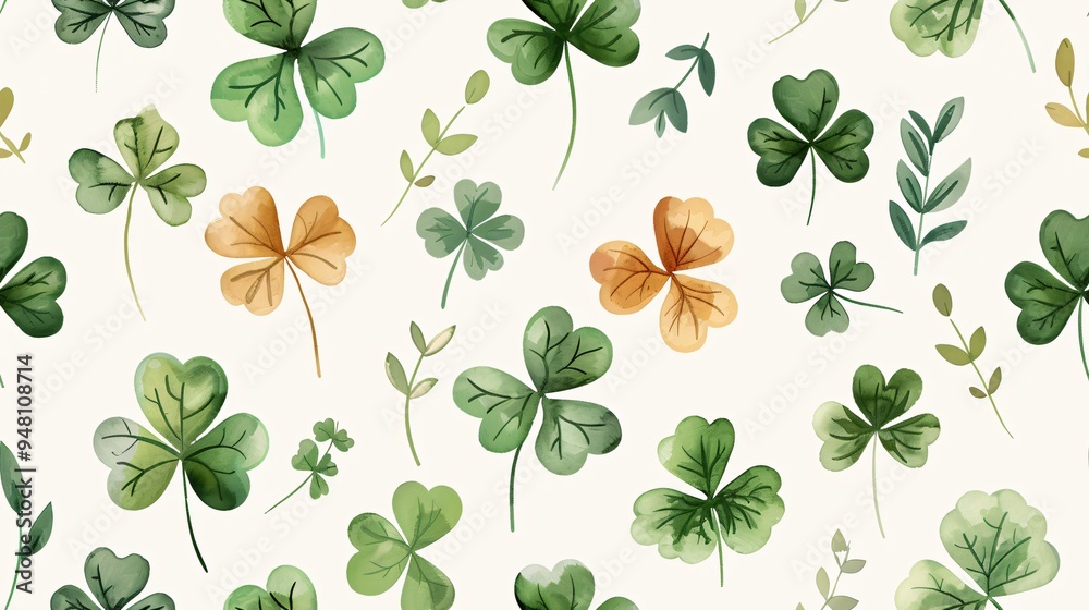 Watercolor Lucky Clover Seamless Pattern Watercolor Lucky Clover Seamless Pattern