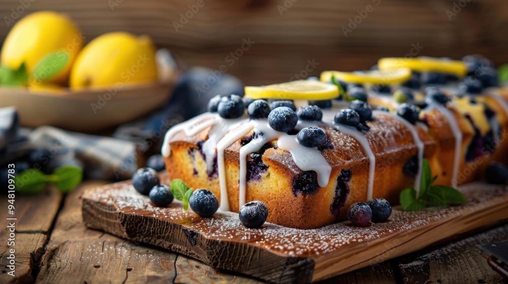 Bread with blueberry on cutting board in kitchen Bread with blueberry on cutting board in kitchen