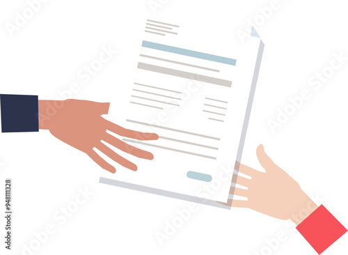 Icon of one hand passing a document to another, symbolizing delegation or outsourcing tasks.