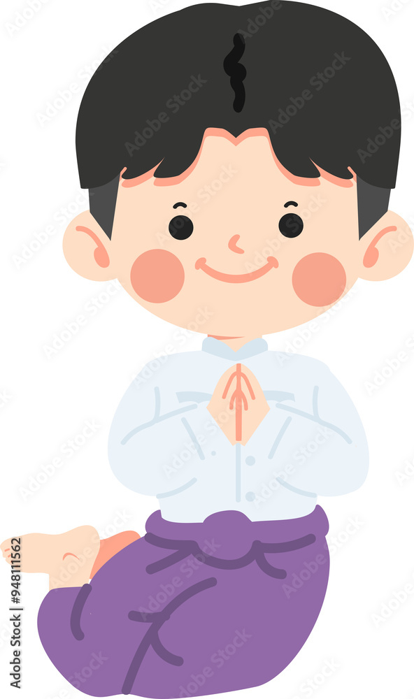 Kid boy in Thai traditional costume greeting Kid boy in Thai traditional costume greeting