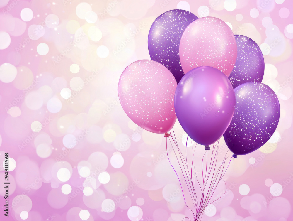 A bunch of balloons in pink and purple are floating in the air A bunch of balloons in pink and purple are floating in the air