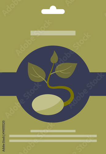 Illustration of a seed packet with a seedling graphic, symbolizing growth and gardening.
