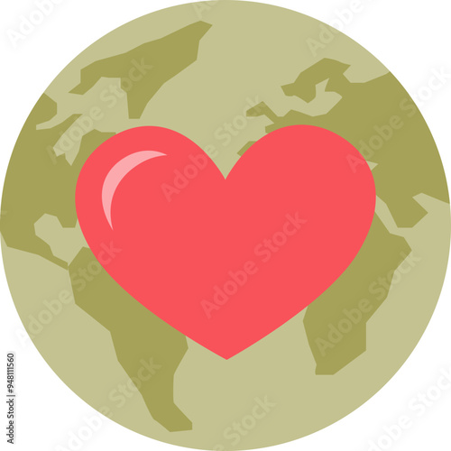 Illustration of Earth with a heart symbolizing love and care for the planet.
