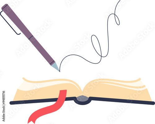 Open journal with a pen and flowing script symbolizing creativity, self-expression, and the art of writing.