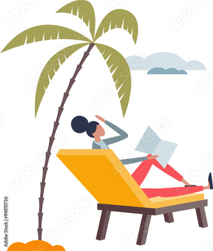Person on a beach chair under a palm tree engrossed in a book, symbolizing leisure reading and relaxation.