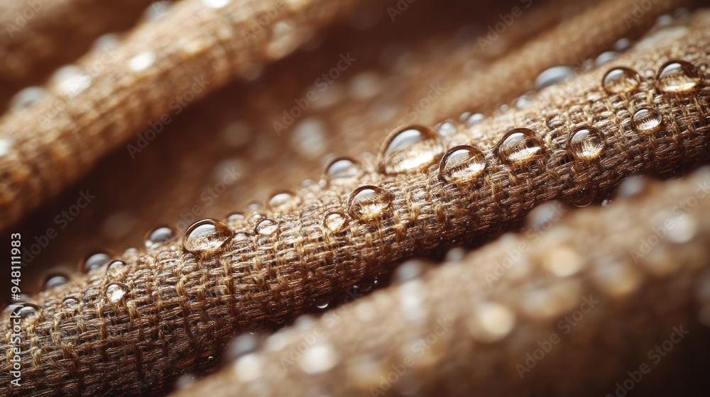 High-resolution macro photography of fabric, capturing the intricate weave and interaction with water droplets. High-resolution macro photography of fabric, capturing the intricate weave and interaction with water droplets.